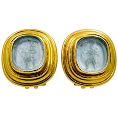 Elizabeth Locke Römischer Soldat Intaglio Blau Venezianisches Glas 18 Kt Gold Ohrringe