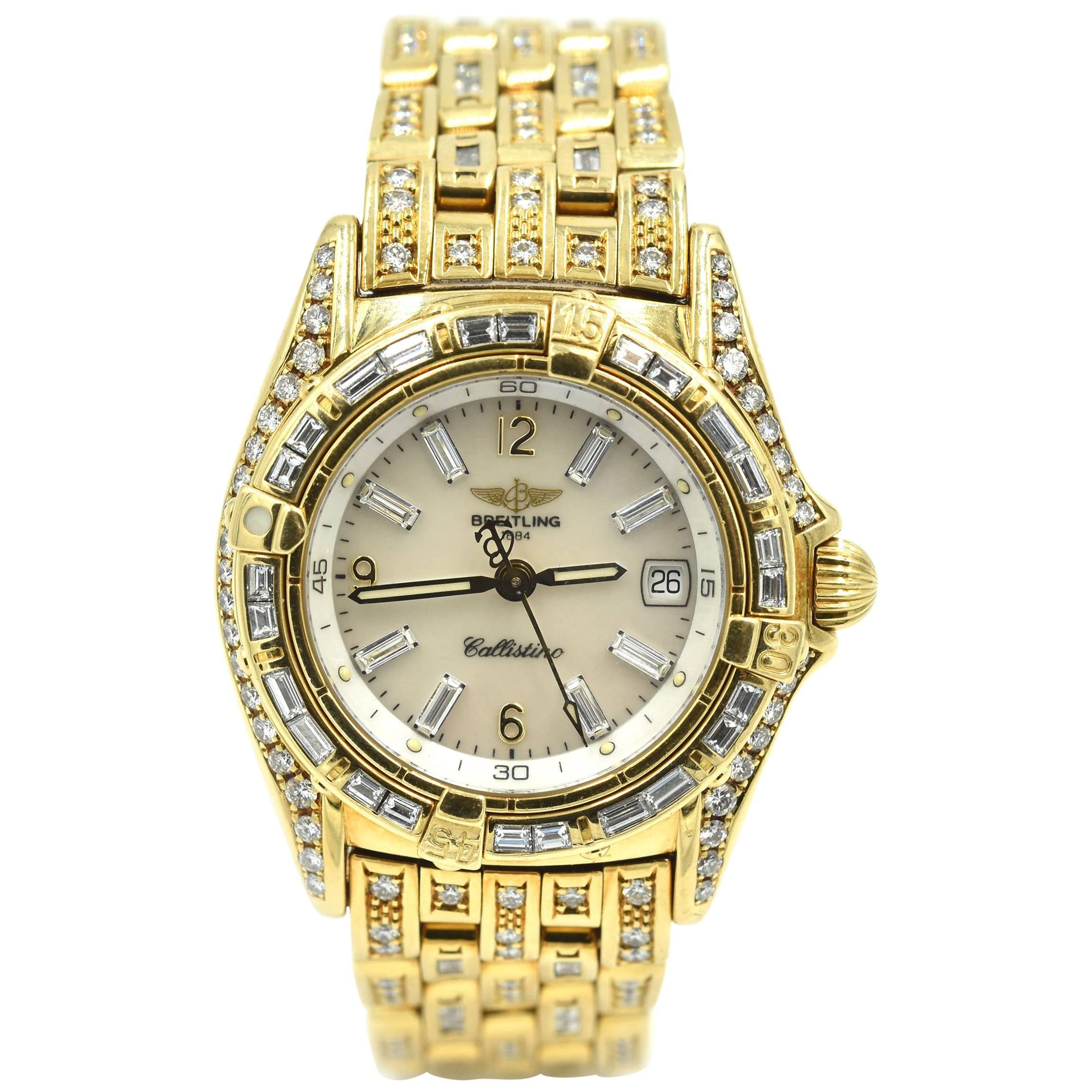 Breitling Ladies Yellow Gold Factory Diamonds Callistino quartz Wristwatch 