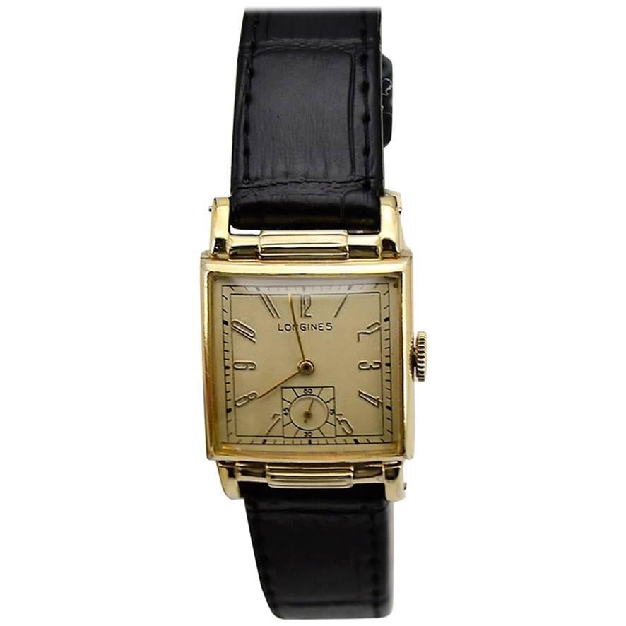 Longines Yellow Gold Filled Art Deco Manual Winding Wristwatch, circa 1940s 