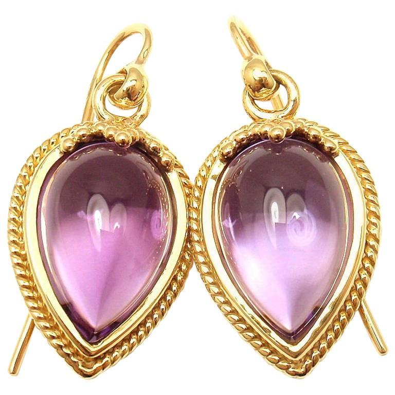 Temple St. Clair Chinese Bead Amethyst Yellow Gold Earrings