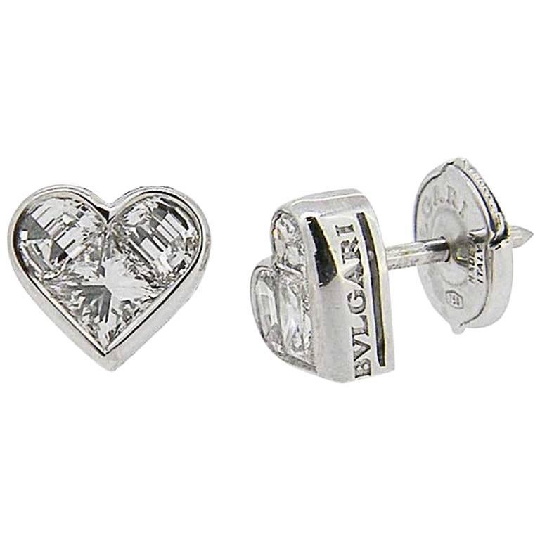 Bulgari White Gold Cuore Diamond Stud Earrings At 1stdibs Bulgari White Gold Cuore Diamond Stud Earrings