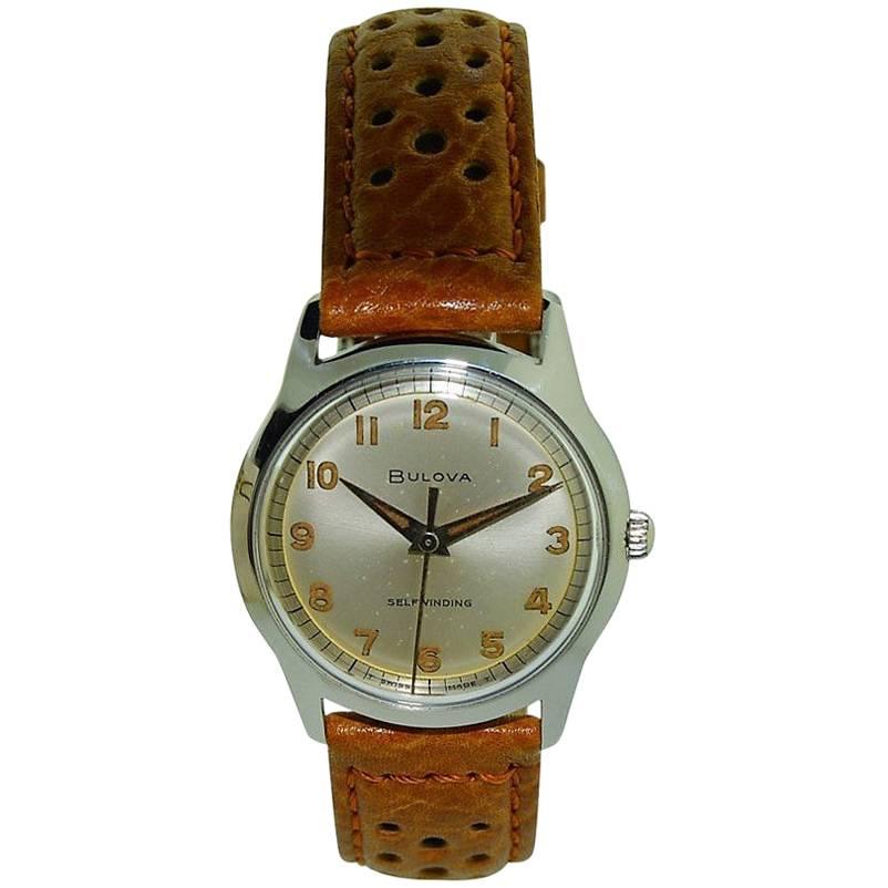 Bulova Stainless Steel Art Deco Automatic Winding Wristwatch, 1950s 