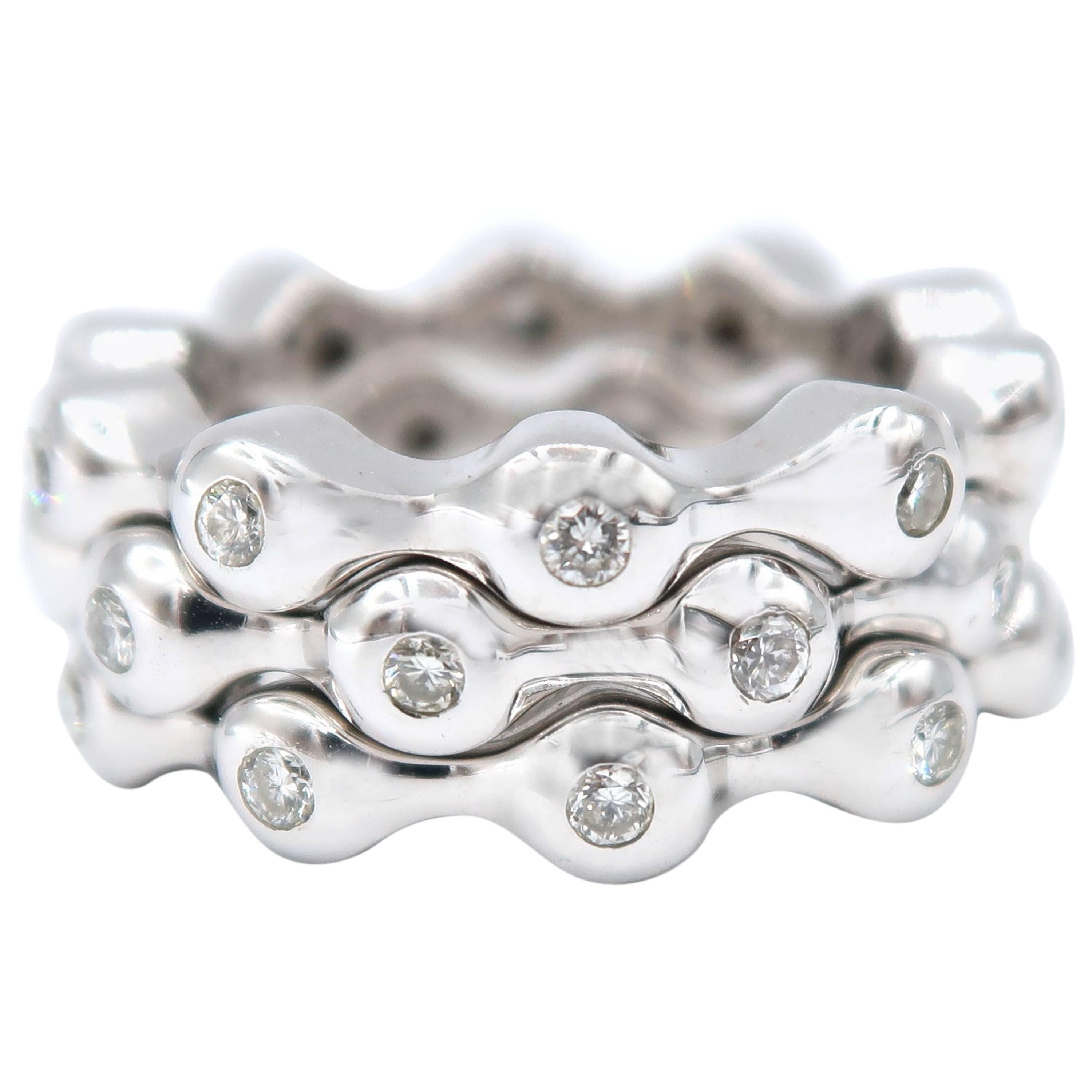 Diamond Three Color Gold Eternity Stacking Ring Set For Sale at 1stDibs