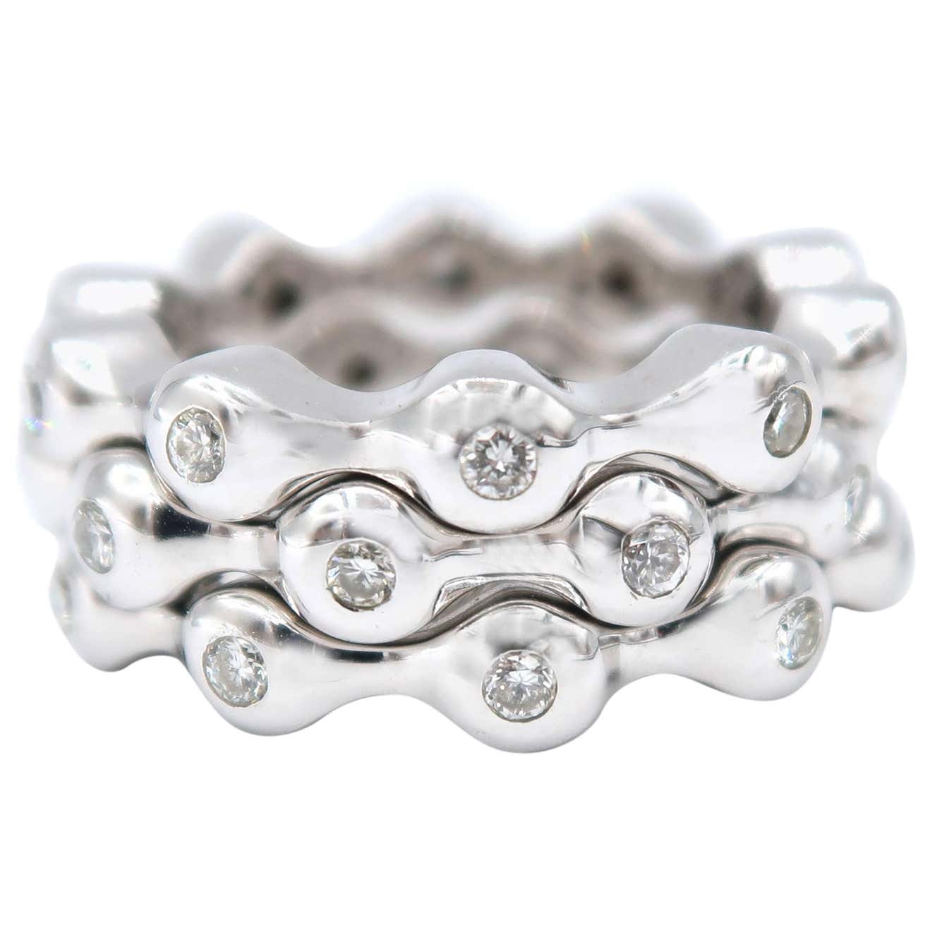 Everyday Three White Gold Diamond Stack Rings For Sale at 1stDibs