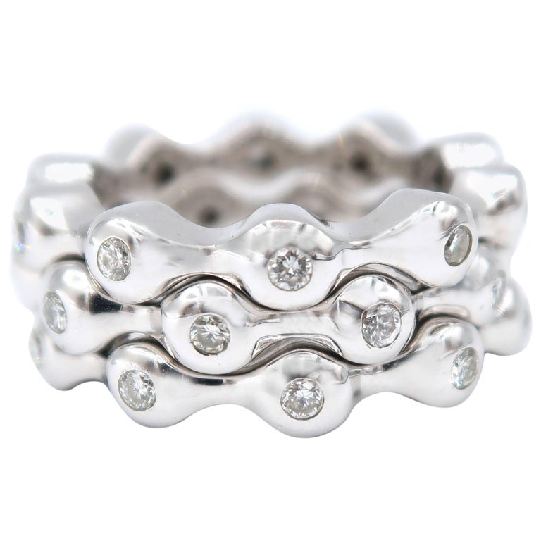 Everyday Three White Gold Diamond Stack Rings For Sale at 1stDibs