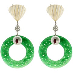 Jadeite Jade Nacre White Gold Drop Earrings