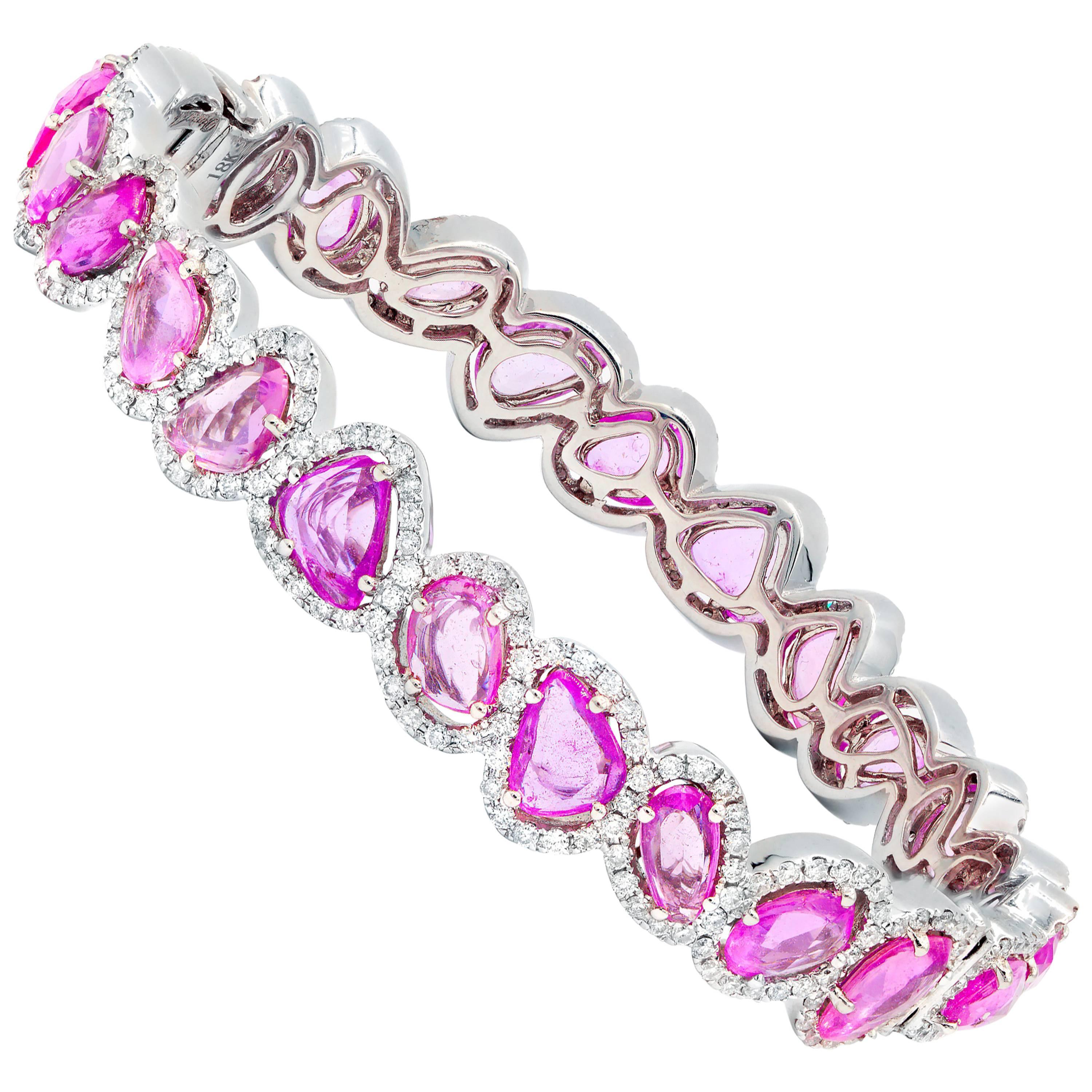 18 Karat White Gold, Diamond and Pink Sapphire Bracelet