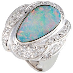 Diamond and Fire Opal Platinum Cocktail Ring