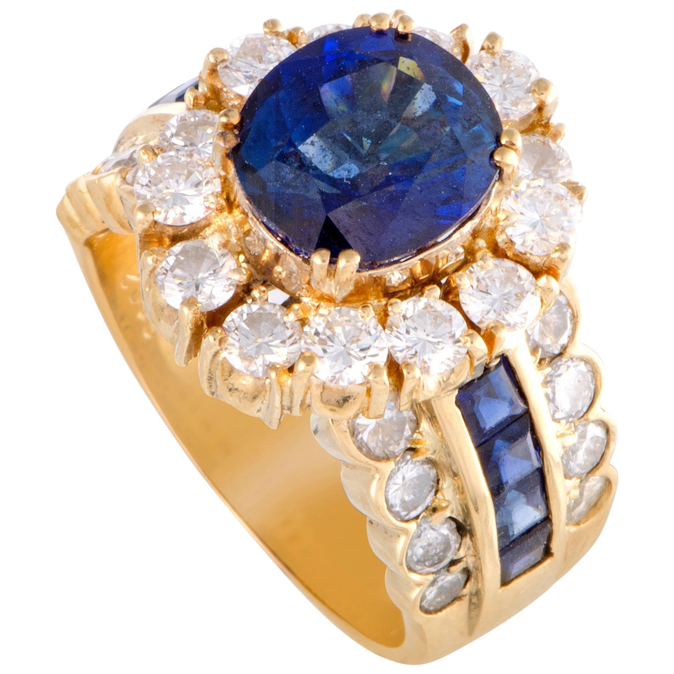 Diamond and Sapphire Gold Flower Ring