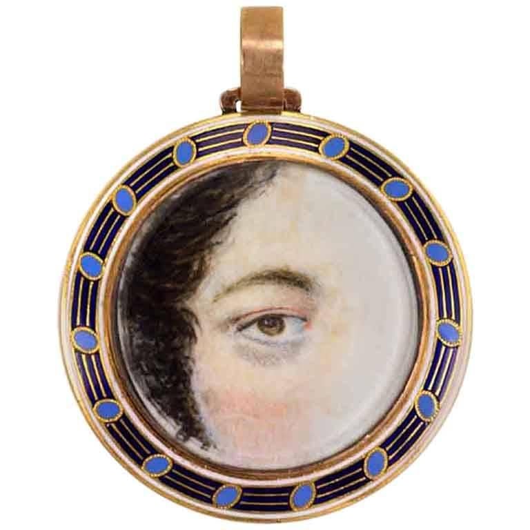 Early 19th Century Gold and Enamel Lover's Eye Pendant