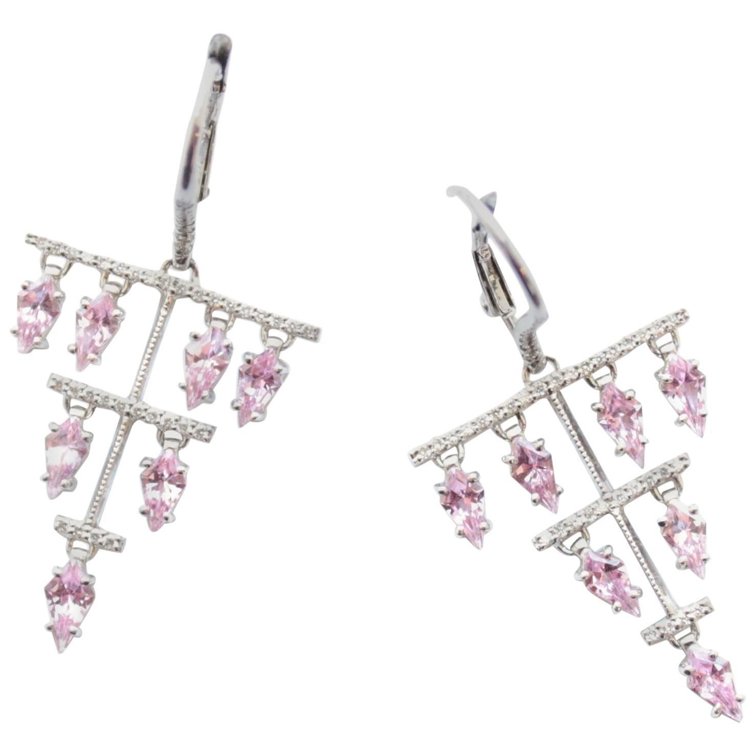 Pink Sapphire and White Diamond Dora Eardrops