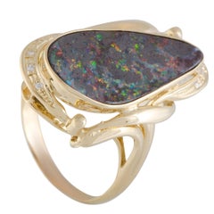 Diamond and Fire Opal Gold Cocktail Ring