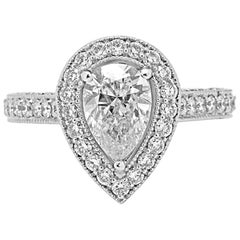 1.52 Carat Diamond Halo Artdeco Style Filigree Gold Bridal Fashion Cocktail Ring