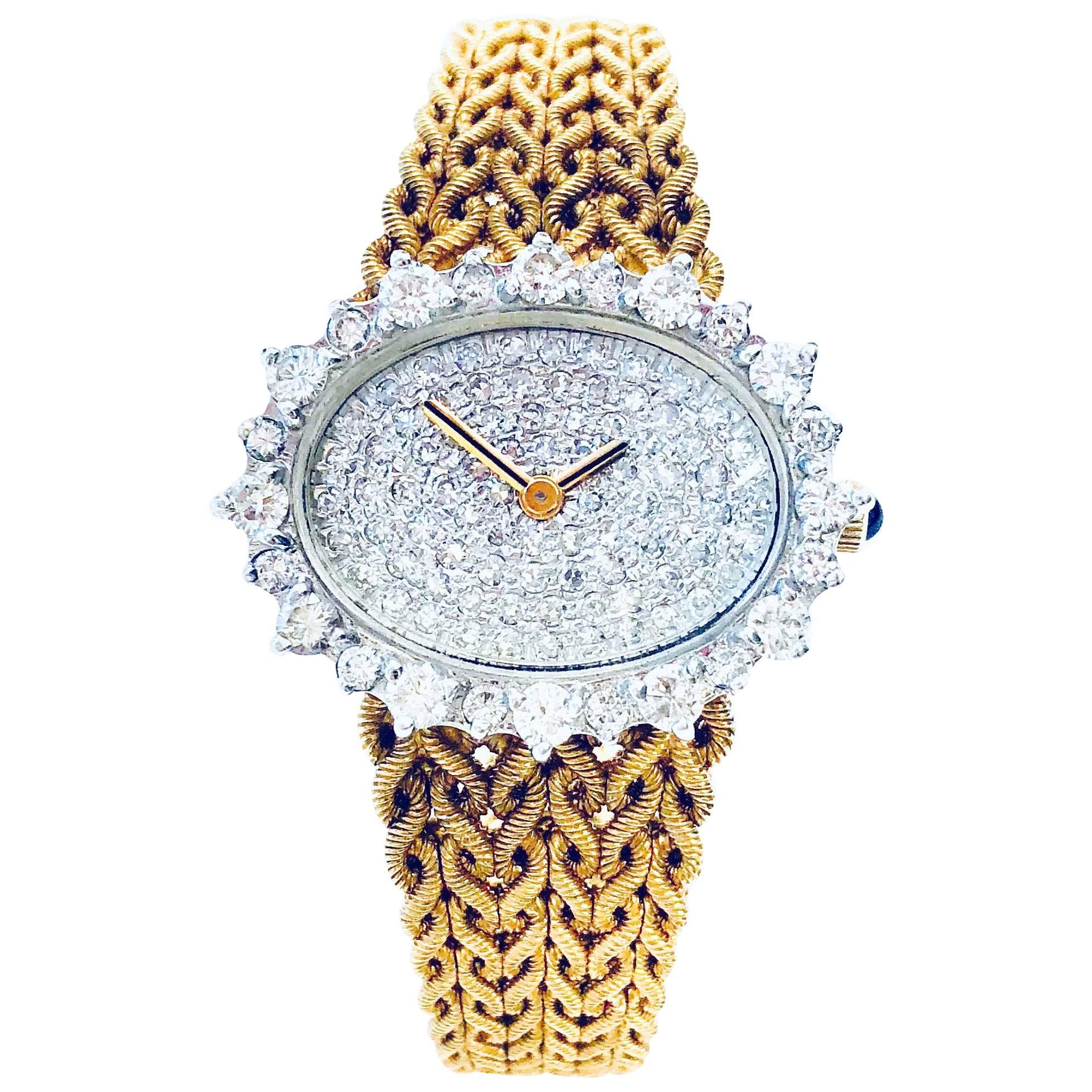Lucien Piccard Yellow Gold Diamond Vintage Wristwatch