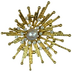 Retro Peter Dollar 1973 Diamond Grey Pearl Gold Brooch