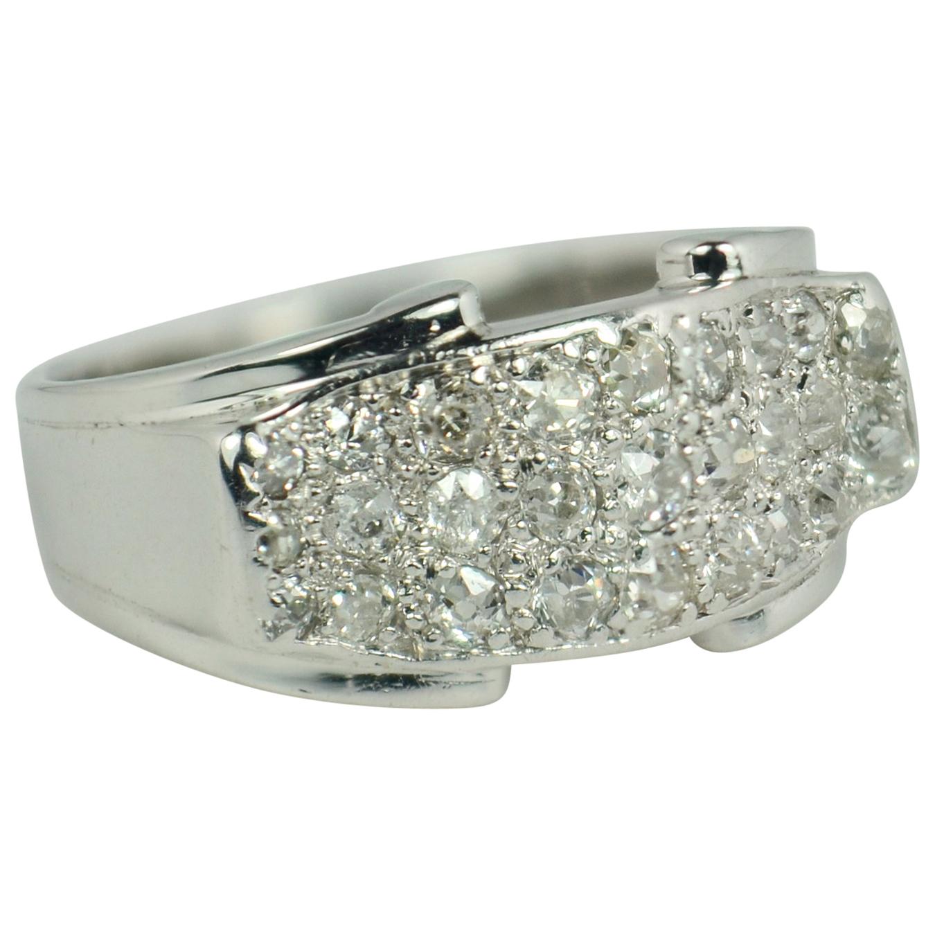 Diamond 18 Karat White Gold Bridge Ring For Sale
