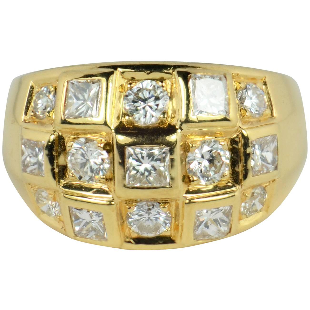 Princess Cut Diamond Gold Bombe Ring