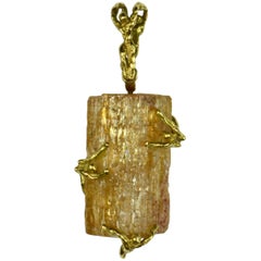 French Orange Topaz Crystal Gold Erotic Pendant