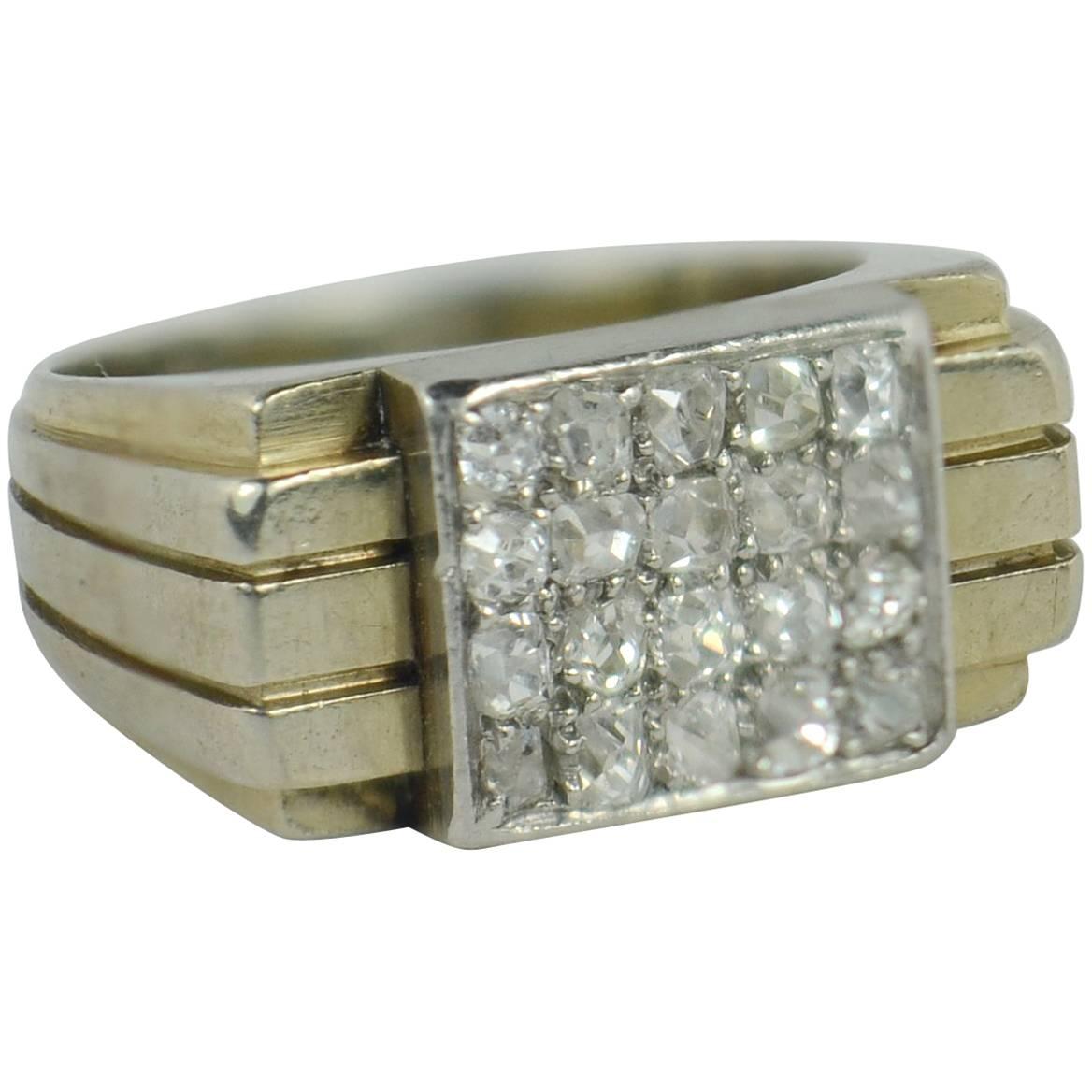 French Art Deco Diamond White Gold Pinky Ring