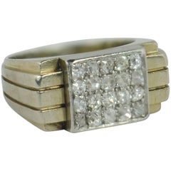 Vintage French Art Deco Diamond White Gold Pinky Ring
