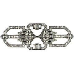 French Art Deco Diamond White Gold Platinum Brooch