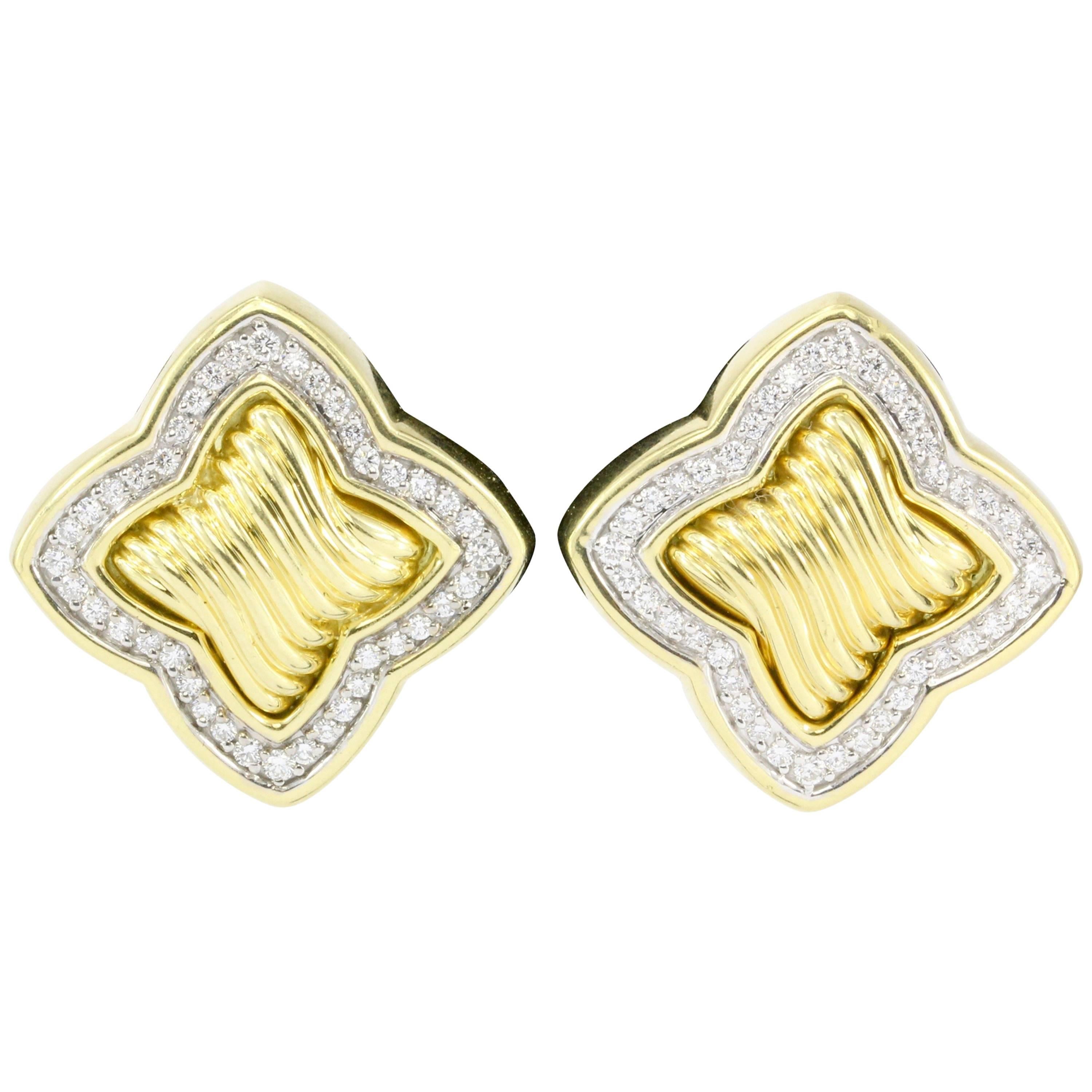 David Yurman 18 Karat Yellow Gold and Diamond Quatrefoil Earrings