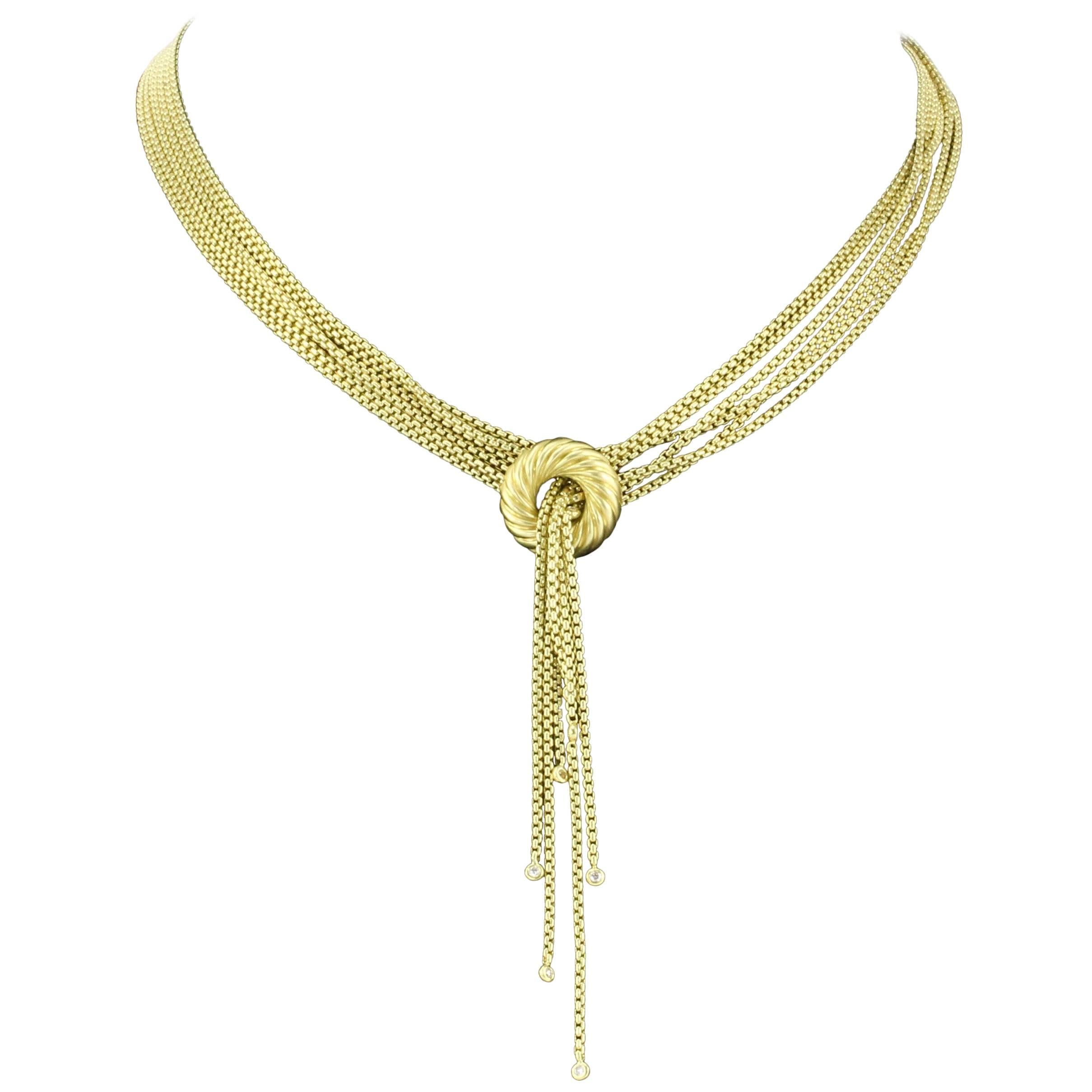 David Yurman 18 Karat Satin Finish Yellow Gold and Diamond Lariat Necklace