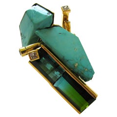 Thierry Vendome a Substantial Turquoise, Tourmaline and Diamond Ring