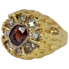 Brown Zircon Diamond Gold Modernist Ring