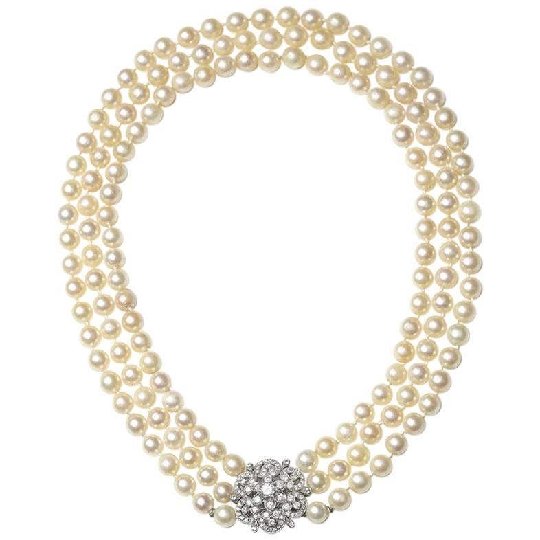 Three-Row Pearl Necklace