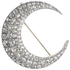 Antique Diamond Crescent Brooch