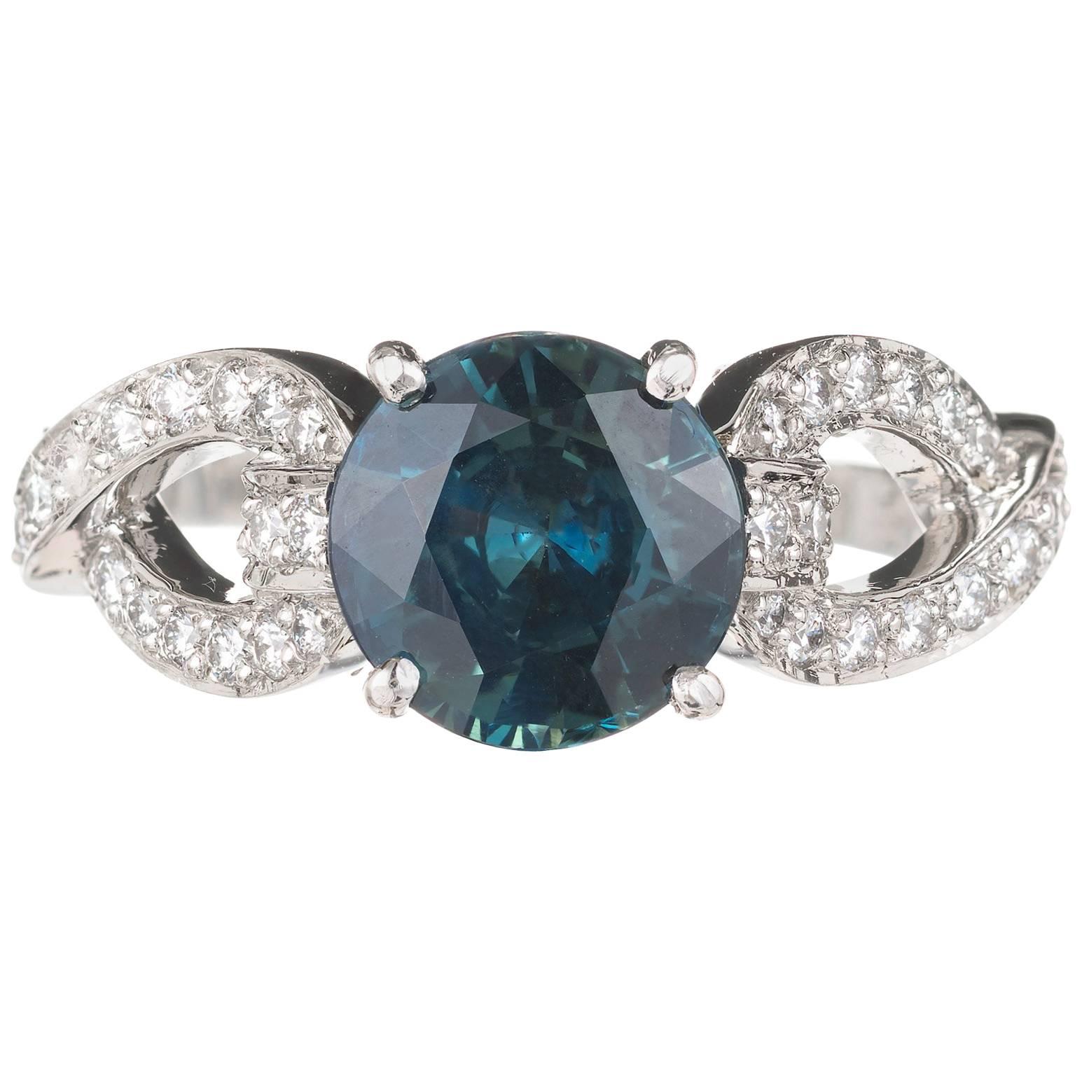 Peter Suchy GIA 2.70 Carat Round Sapphire Diamond Platinum Engagement Ring