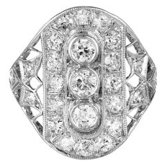 Anello Cocktail in platino con diamante vecchio taglio europeo Art Deco