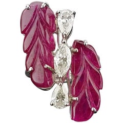 Carved Ruby and Diamond Cocktail Ring