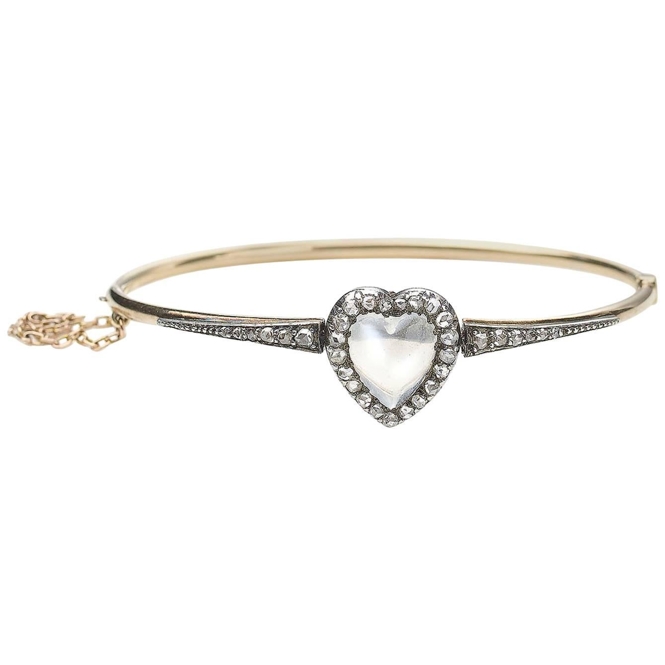 Moonstone and Diamond Heart Bangle