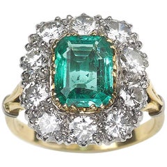 Emerald and Diamond Cluster Ring