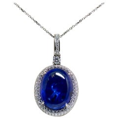 Natural Certified 16 Carat Blue Sapphire and Diamond Pendent