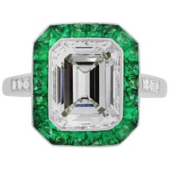 3.15 Carat Emerald Cut Diamond Emerald Halo Engagement Ring 