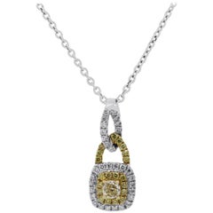 Yellow and White Diamond Cluster Pendant Necklace