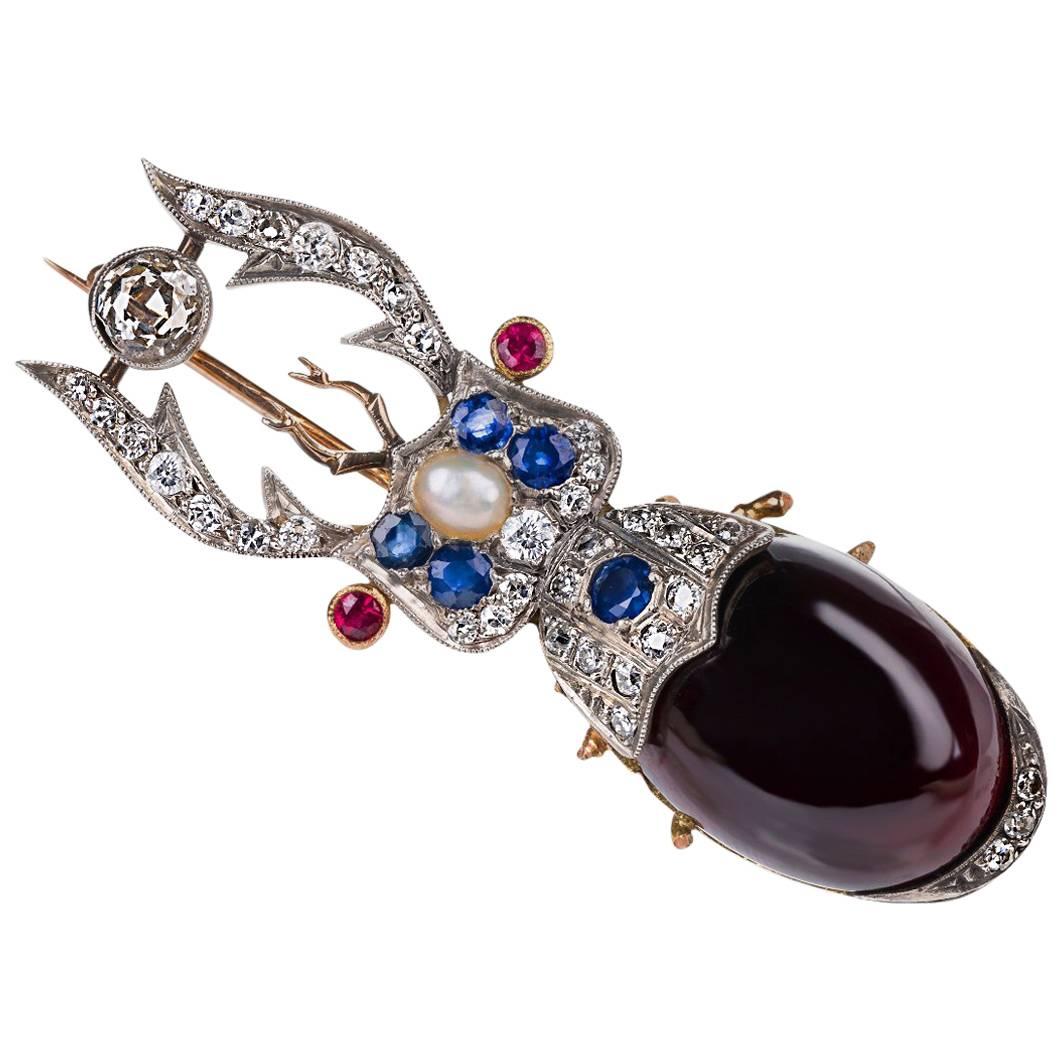 Rare Faberge Scarab Brooch For Sale