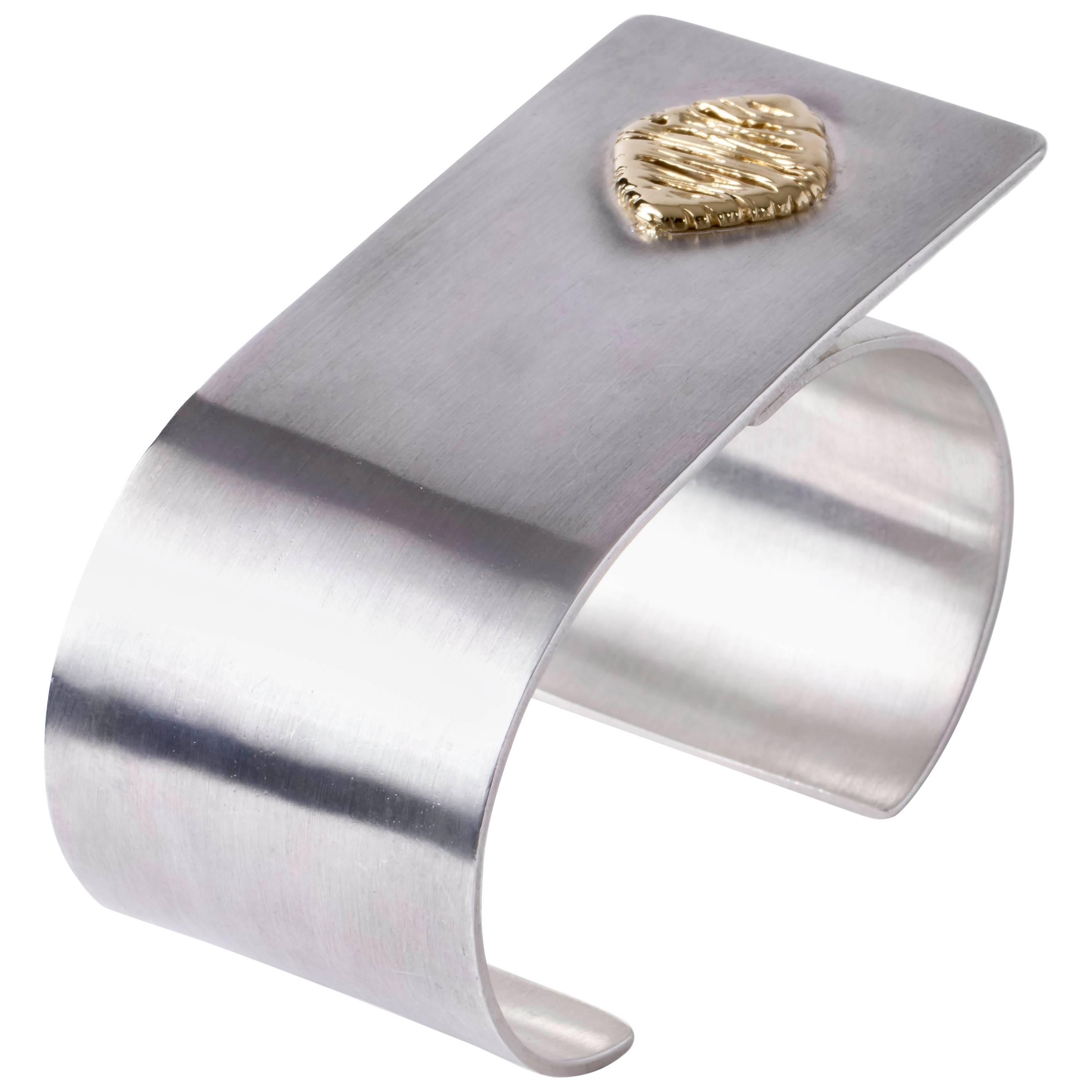 Joan Hornig Gold and Sterling Silver French Cuff Bracelet For Sale