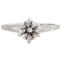 Antique Edwardian Era .90 carat Old European Cut Diamond Platinum Ring