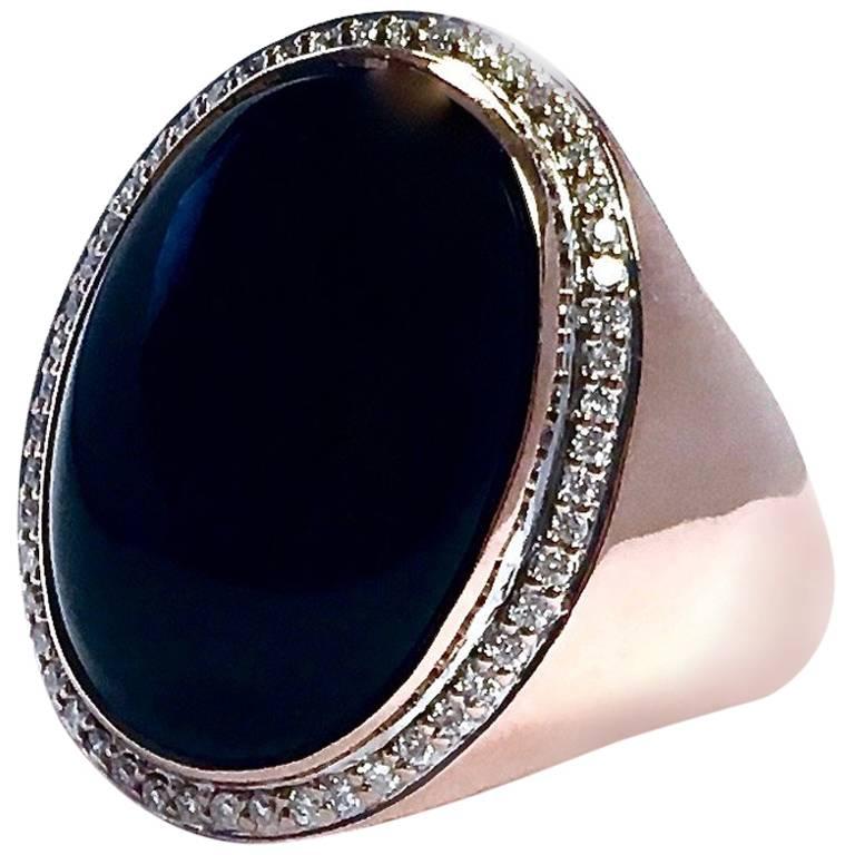 Black Onyx and Diamond Rose Gold Cocktail Ring