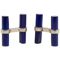 Cartier 18 Karat White Gold Lapis Lazuli Men's Baton Cufflinks