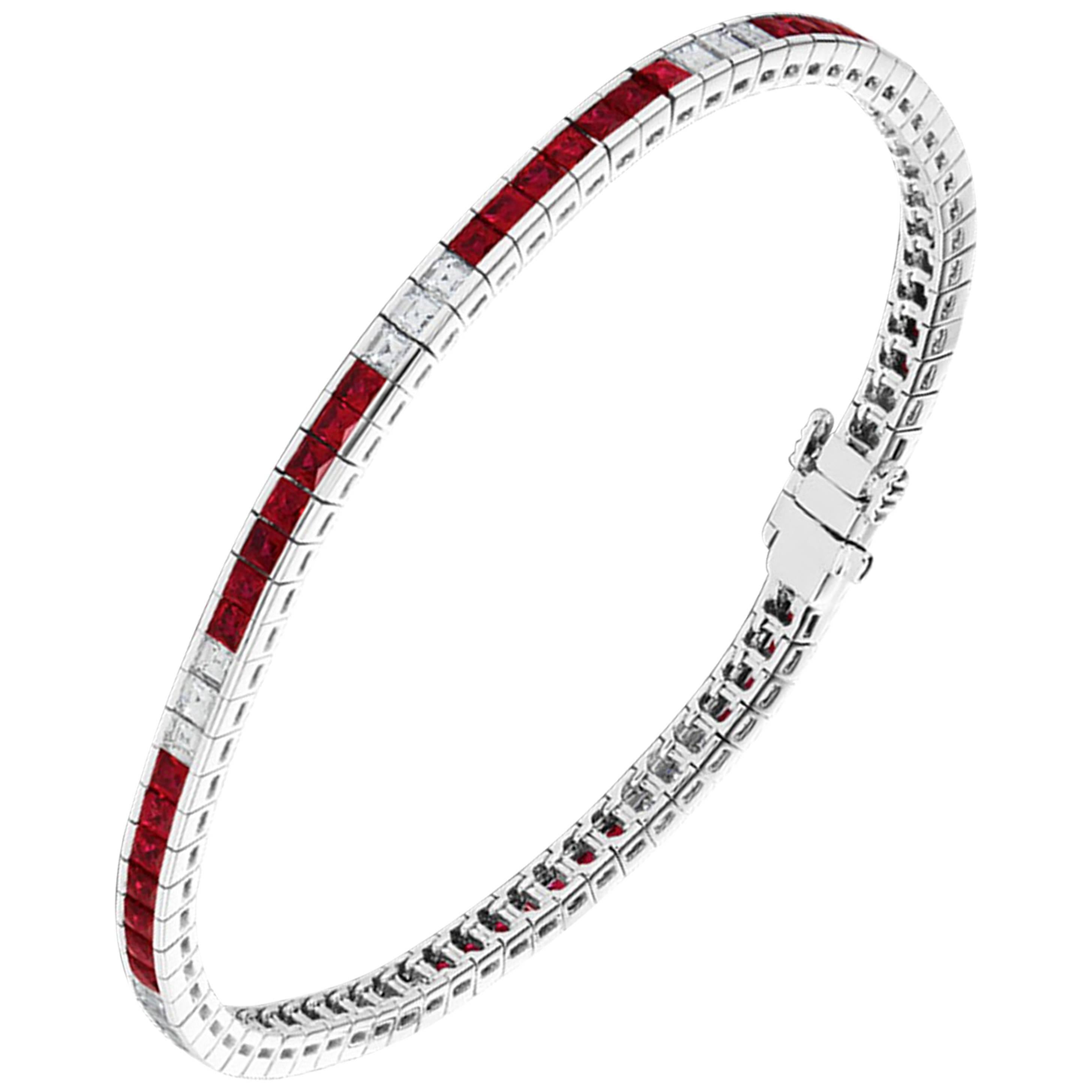 2.81 Carat Ruby and Diamond White Gold Bracelet For Sale