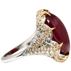 Natural Certified Large Ruby and Diamond Ring in 18 Carat White and Rose Gold