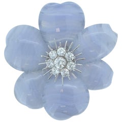 Van Cleef 
Arpels Rose De Noel Diamond and Chalcedony White Gold Brooch
