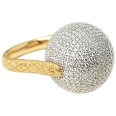 Bottega Veneta 18 Karat Yellow & White Gold Diamond Rotating Sfera Ring