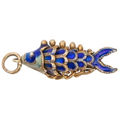 Retro 1930s Koi Fish 14 Karat Yellow Gold Enamel Charm Pendant 