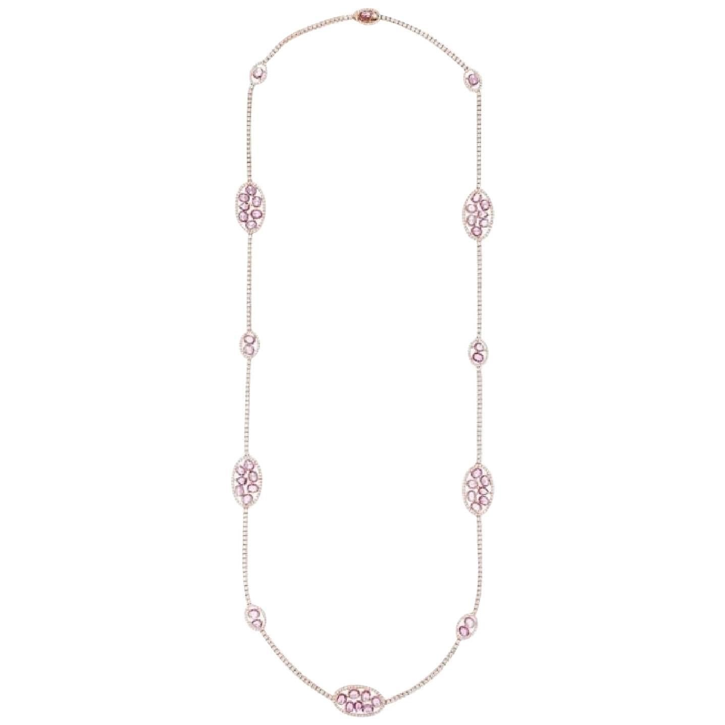 Diana M Jewels 15.00 Carat Pink Sapphire and Diamond Riviera Necklace For Sale
